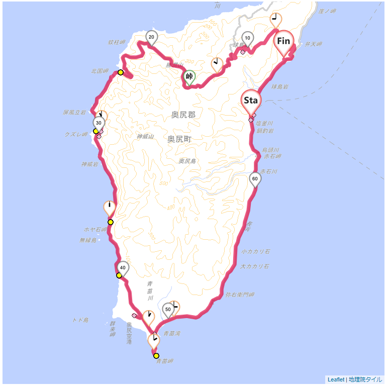 奥尻島一周浜旅館,御宿きくち,サイクリング,地図,記録,自転車
