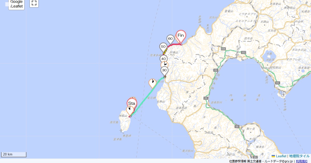 奥尻島から瀬棚・島牧御宿きくち,島牧YH,サイクリング,地図,記録,自転車