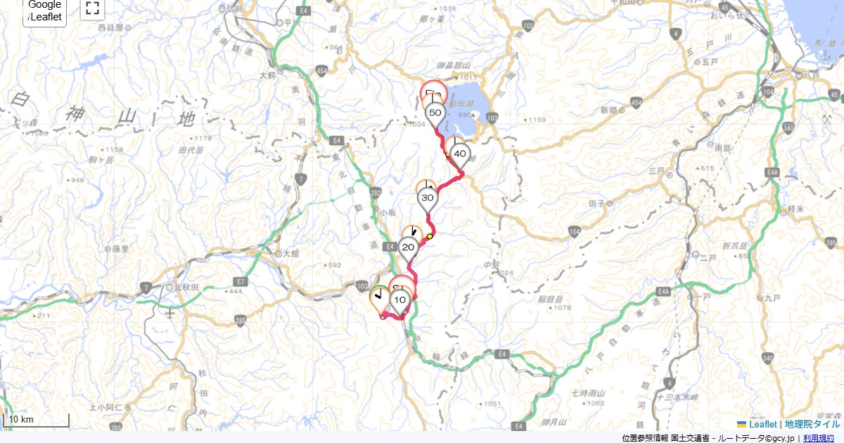 花輪から十和田湖お宿ちとせ,十和田プリンスホテル,サイクリング,地図,記録,自転車