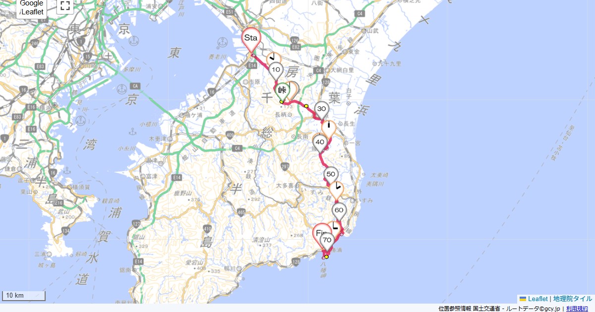 浜野から勝浦浜野駅,勝浦ホテル三日月,サイクリング,地図,記録,自転車