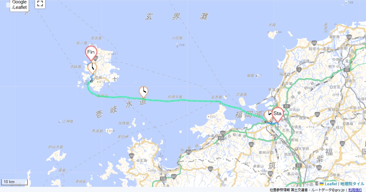 福岡から壱岐島福岡市博多区空港前,壱岐市勝本町湯本浦,サイクリング,地図,記録,自転車