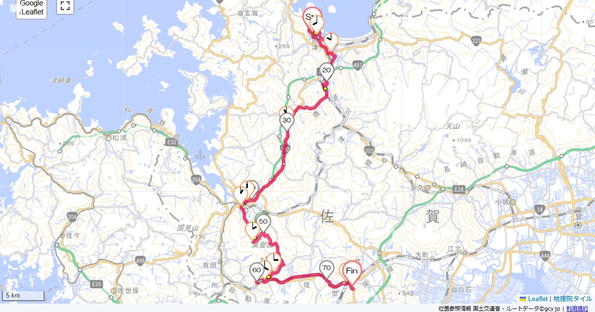 唐津から伊万里有田武雄唐津第一ホテル,御船山観光ホテル,サイクリング,地図,記録,自転車
