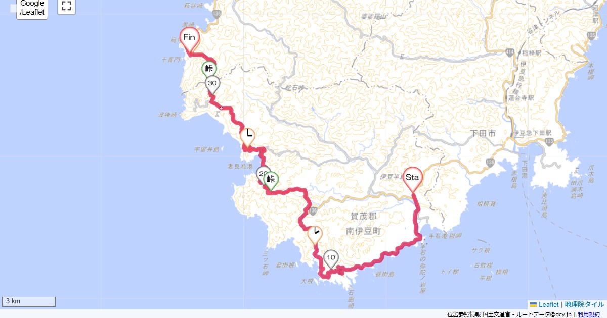 下田から雲見南伊豆町湊,松崎町雲見,サイクリング,地図,記録,自転車