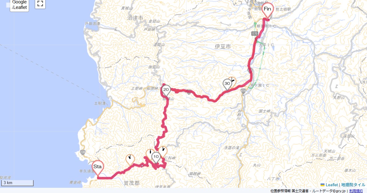 雲見から修善寺西伊豆町安良里,伊豆市柏久保,サイクリング,地図,記録,自転車