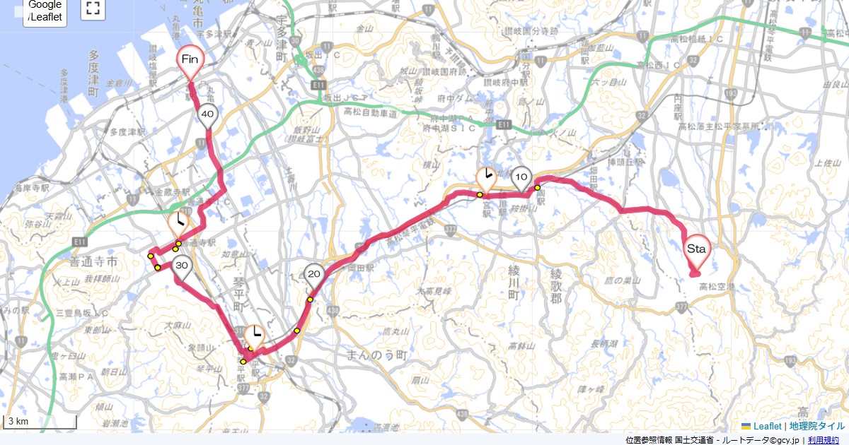 琴平・善通寺・丸亀高松空港,アパホテル丸亀,サイクリング,地図,記録,自転車