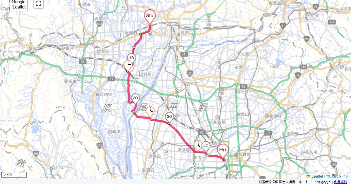 西岐阜から名古屋西岐阜駅,名古屋サミットホテル,サイクリング,地図,記録,自転車