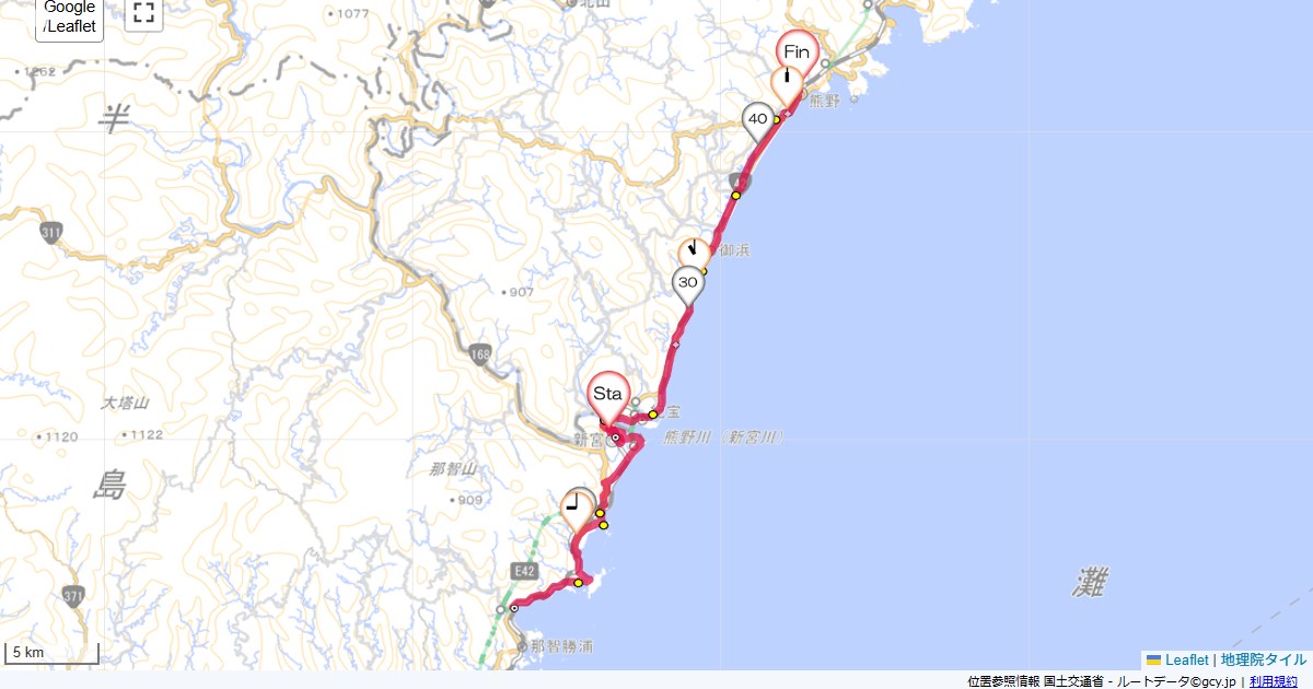 紀伊半島4日目ホテルニューパレス,熊野市駅,サイクリング,地図,記録,自転車