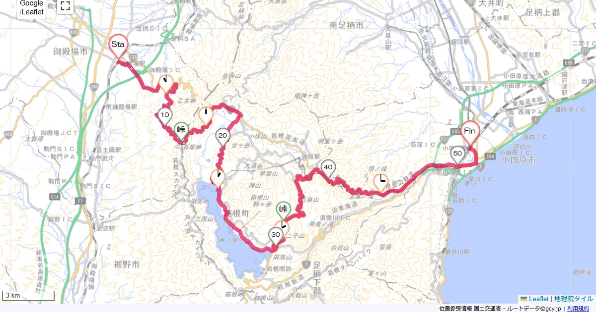 長尾峠・芦ノ湖御殿場駅,小田原駅,サイクリング,地図,記録,自転車