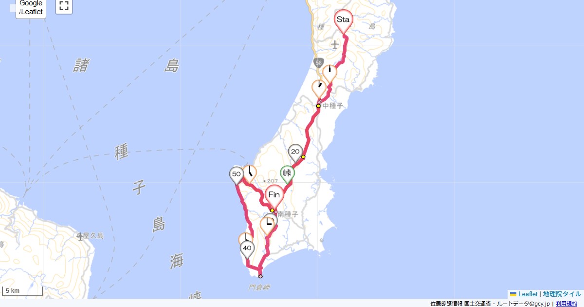 種子島空港から門倉岬種子島空港,門倉亭南荘,サイクリング,地図,記録,自転車