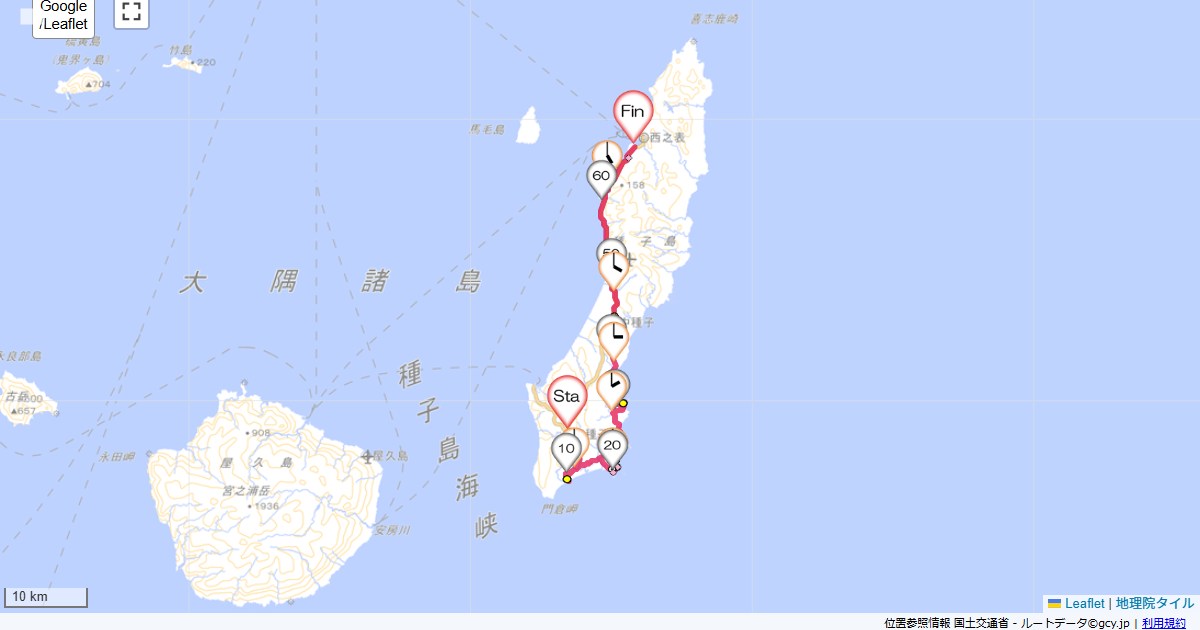 種子島宇宙センターから西之表門倉亭南荘,レクストン種子島,サイクリング,地図,記録,自転車