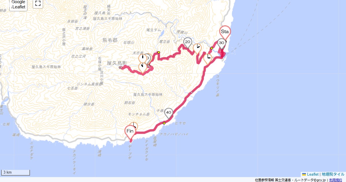 屋久島ヤクスギランド屋久島グリーンホテル,JRホテル屋久島,サイクリング,地図,記録,自転車