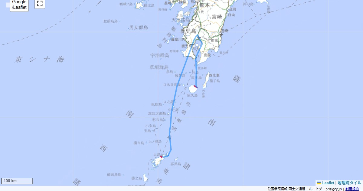 屋久島から奄美大島へ宮之浦港,ウェストコート奄美,サイクリング,地図,記録,自転車