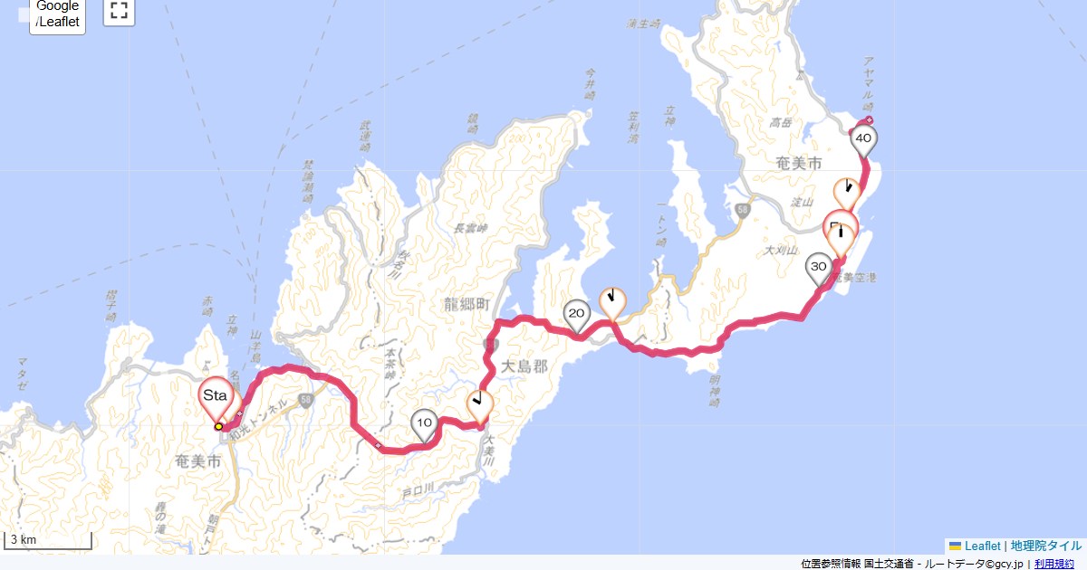 名瀬から奄美空港奄美市名瀬入舟町,奄美空港,サイクリング,地図,記録,自転車