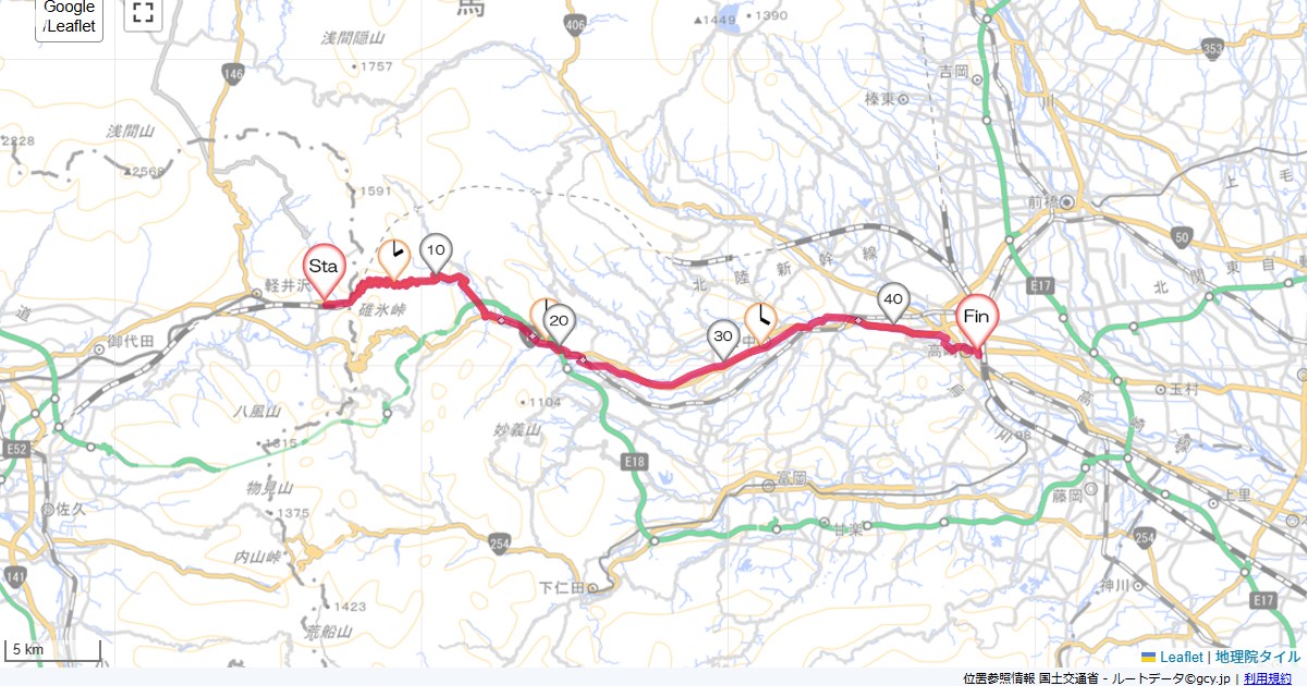 軽井沢から高崎軽井沢町軽井沢東,高崎市鶴見町,サイクリング,地図,記録,自転車