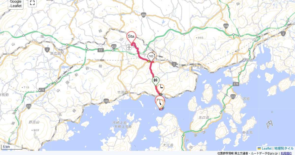 広島空港から大久野島広島空港,休暇村大久野島,サイクリング,地図,記録,自転車