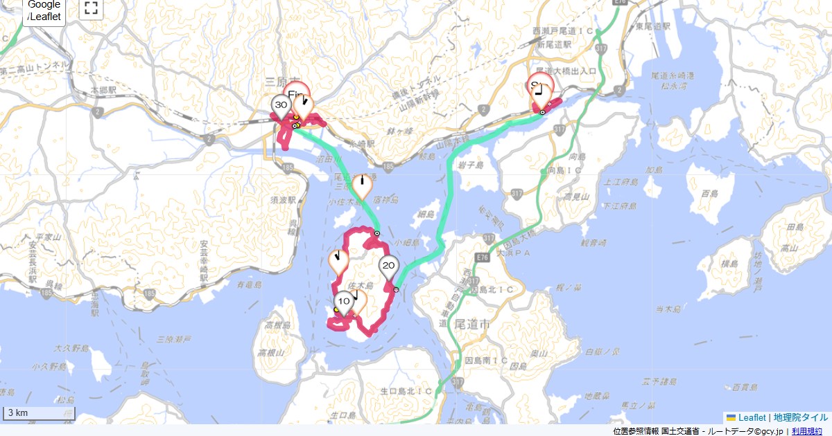佐木島・三原グリーンヒルホテル尾道,三原駅,サイクリング,地図,記録,自転車