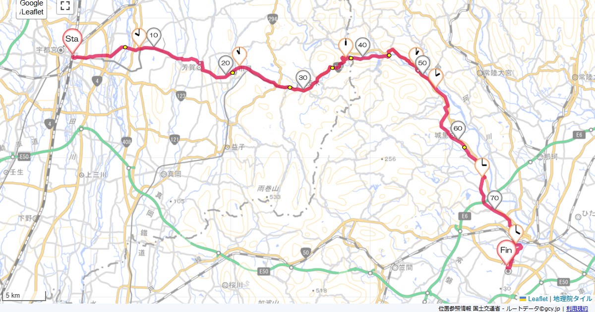 宇都宮から水戸宇都宮駅,ルートイン水戸県庁前,サイクリング,地図,記録,自転車
