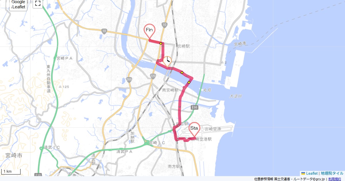 宮崎空港から宮崎宮崎空港,マリックスラグーン,サイクリング,地図,記録,自転車