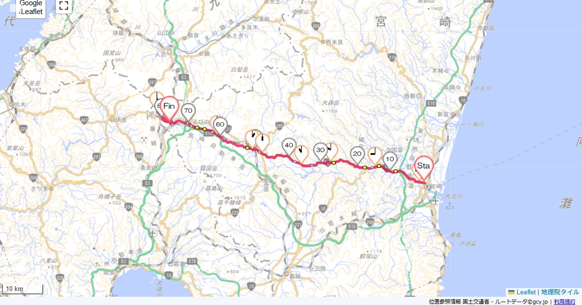宮崎から京町温泉マリックスラグーン,京町温泉あけぼの荘,サイクリング,地図,記録,自転車