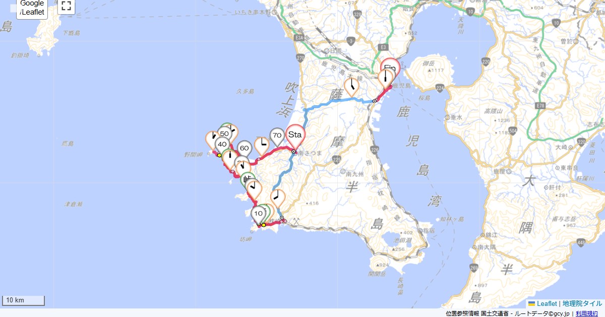 枕崎から野間岬サンステイ加世田,マリンパレスかごしま,サイクリング,地図,記録,自転車