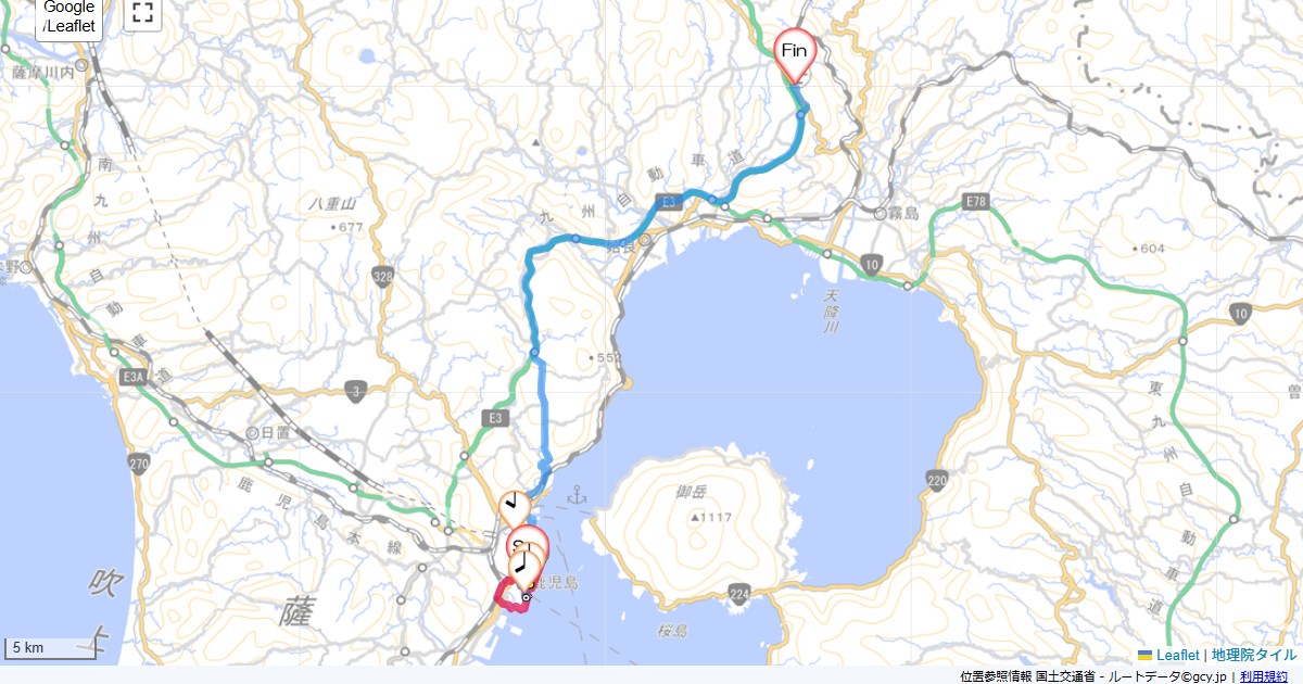 鹿児島・鴨池周辺鹿児島市与次郎,霧島市溝辺町麓,サイクリング,地図,記録,自転車
