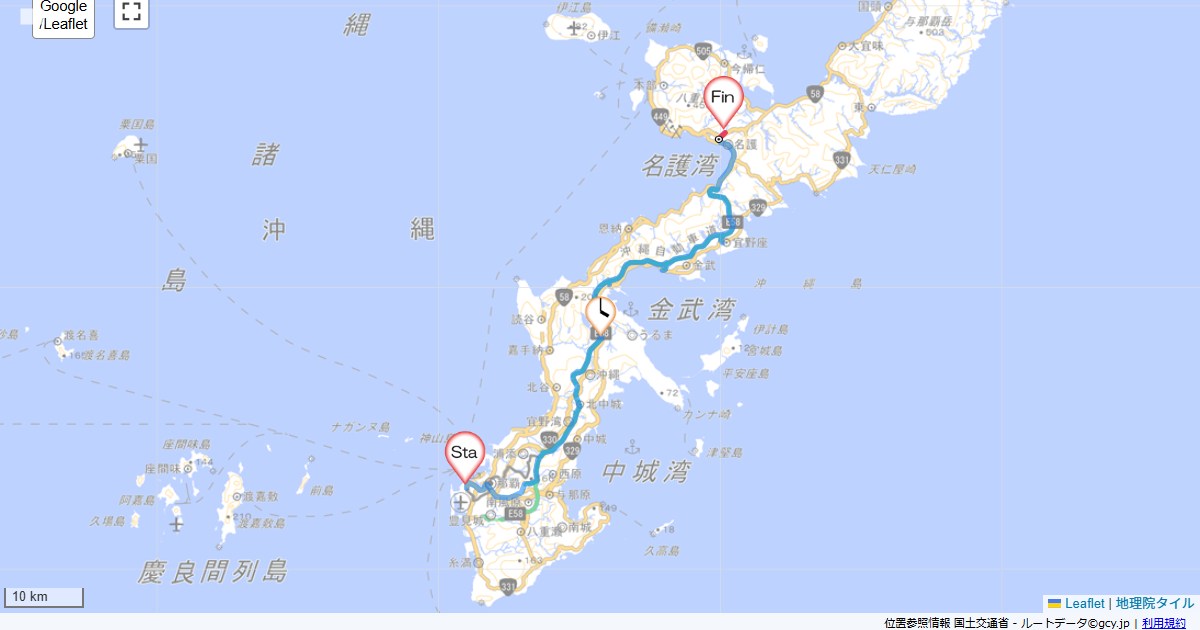 那覇空港から名護那覇市鏡水,スーパーホテル名護,サイクリング,地図,記録,自転車