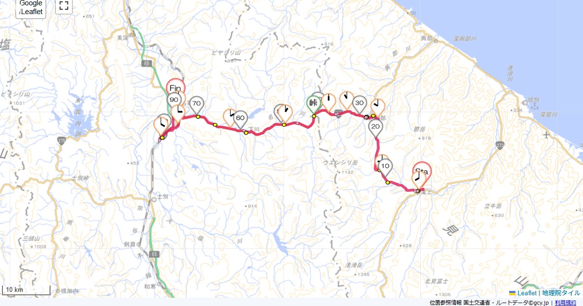 滝上から名寄たきのうえホテル渓谷,ホテルカイコー名寄,サイクリング,地図,記録,自転車