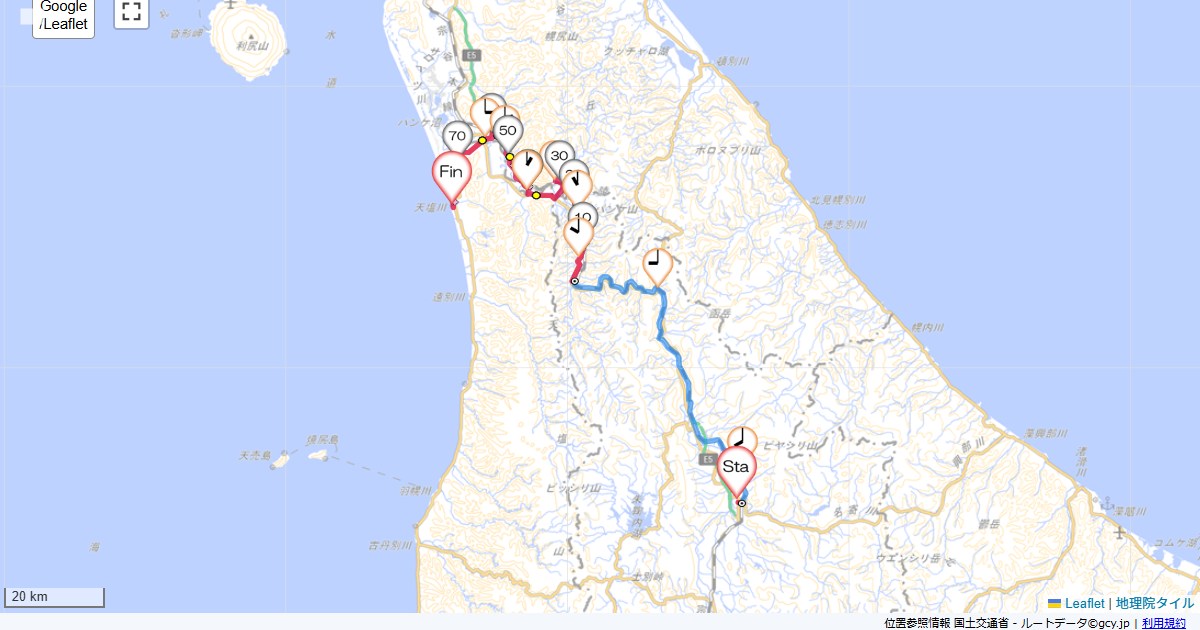 名寄から天塩ホテルカイコー名寄,てしお温泉夕映,サイクリング,地図,記録,自転車