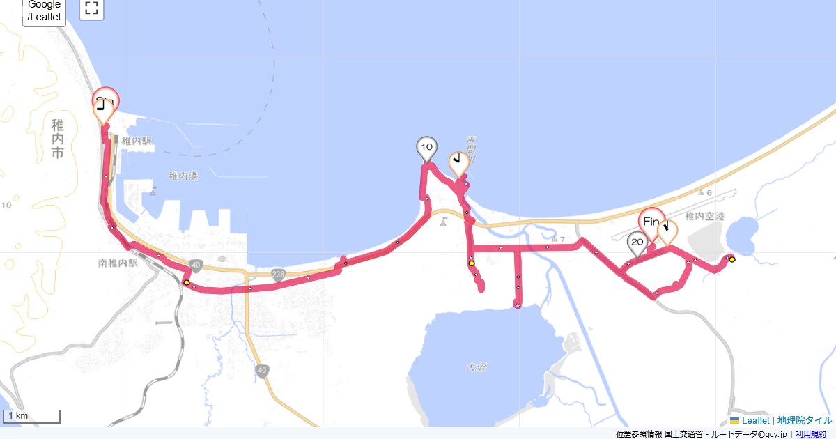 稚内から稚内空港ドーミーイン稚内,稚内空港,サイクリング,地図,記録,自転車