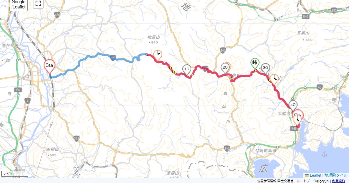 水沢江刺から大船渡奥州市水沢区羽田町駅前,大船渡市大船渡町,サイクリング,地図,記録,自転車
