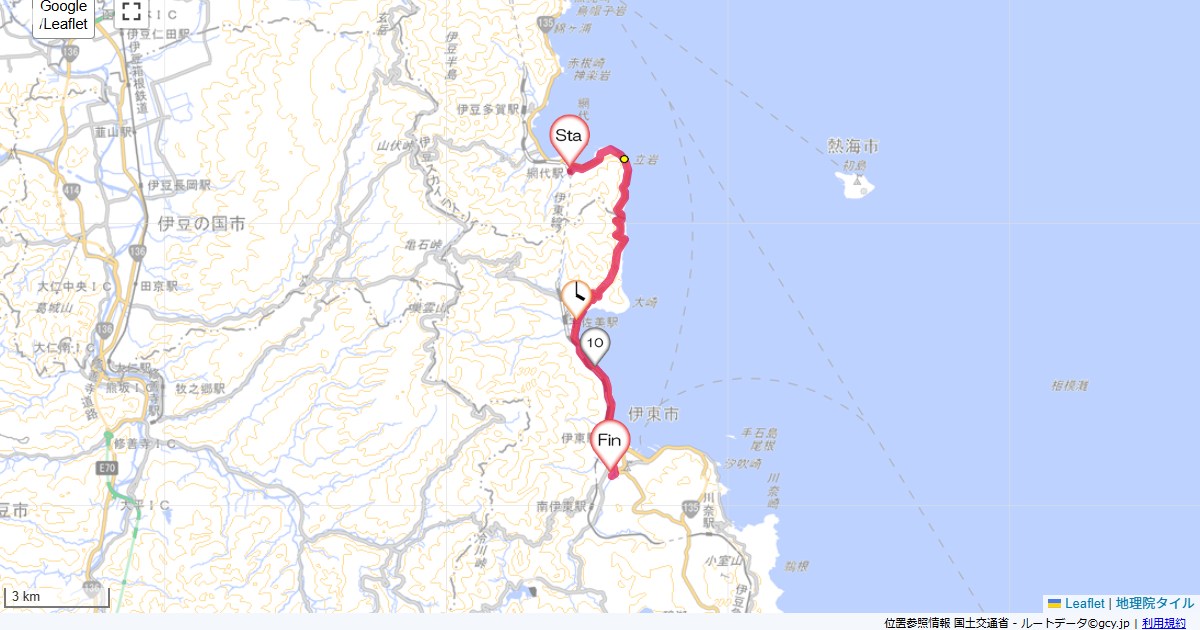 網代から伊東熱海市下多賀,伊東市桜木町,サイクリング,地図,記録,自転車