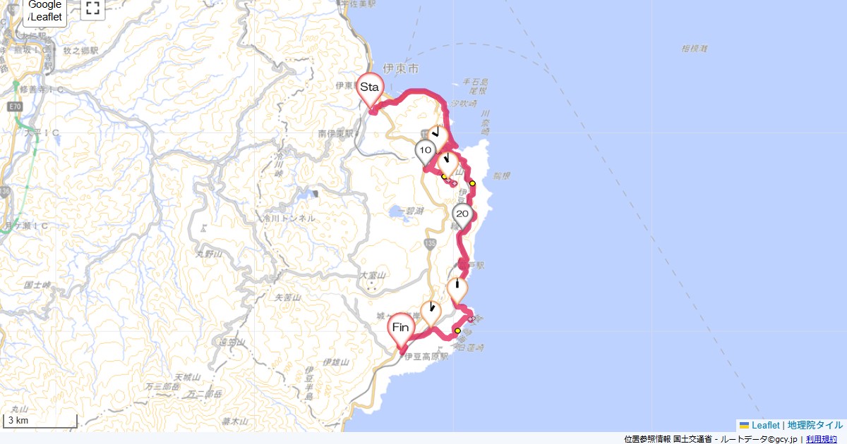 伊東から伊豆高原伊東市桜木町,伊豆高原駅,サイクリング,地図,記録,自転車