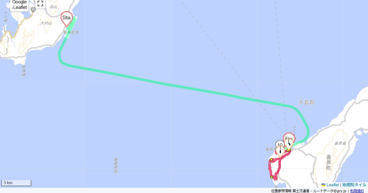 喜界島・徳之島1奄美空港,ひっぱり凧,サイクリング,地図,記録,自転車