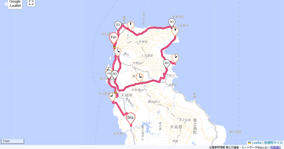 喜界島・徳之島4瀬滝,ホテルサンセットリゾート,サイクリング,地図,記録,自転車