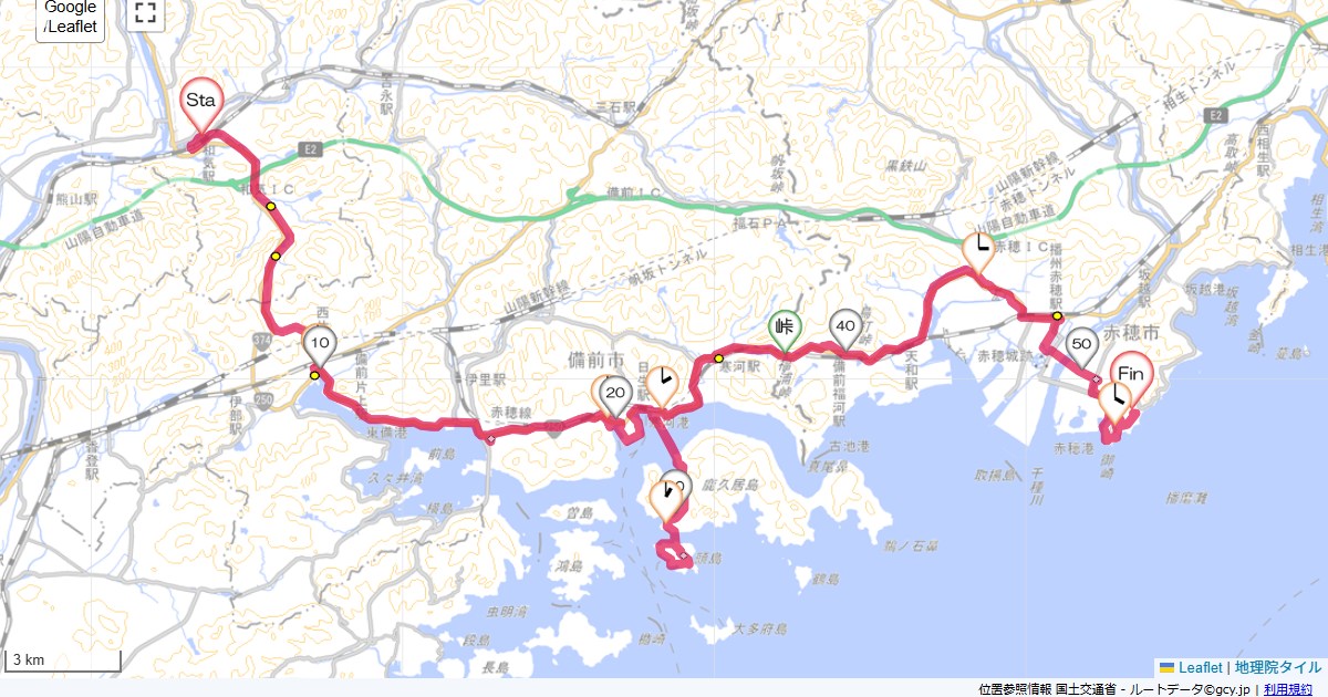 和気から赤穂和気町福富,かんぽの宿赤穂,サイクリング,地図,記録,自転車