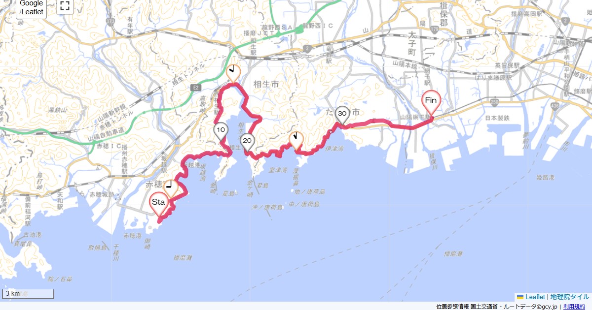 赤穂から網干かんぽの宿赤穂,山陽網干駅,サイクリング,地図,記録,自転車