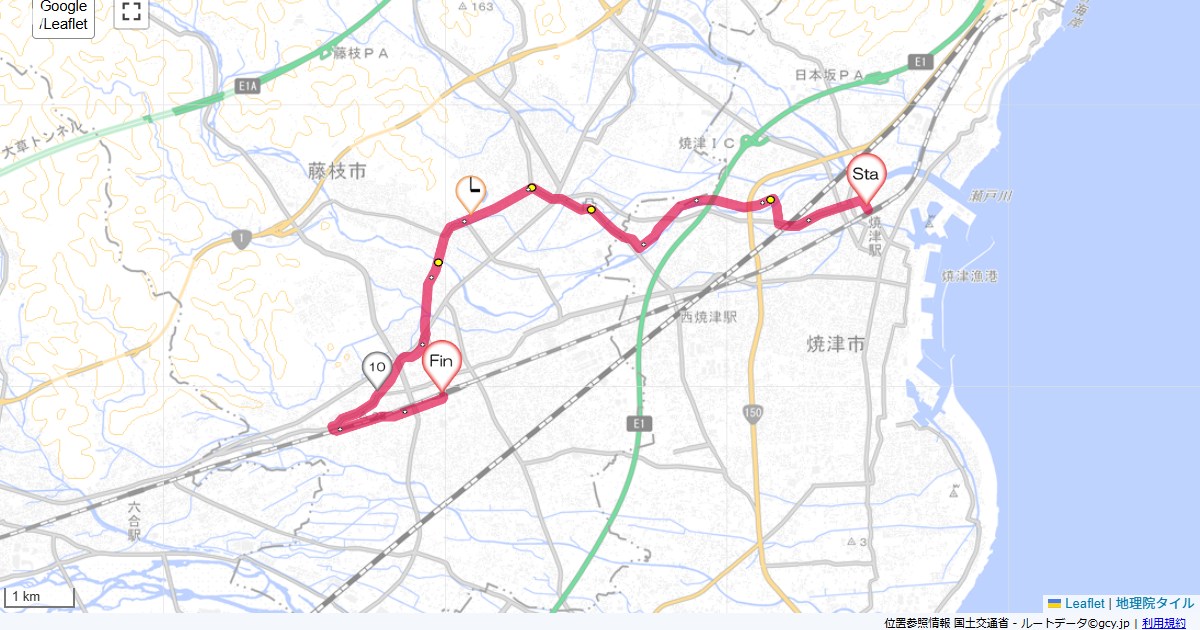 焼津から藤枝焼津駅,藤枝オーレ,サイクリング,地図,記録,自転車
