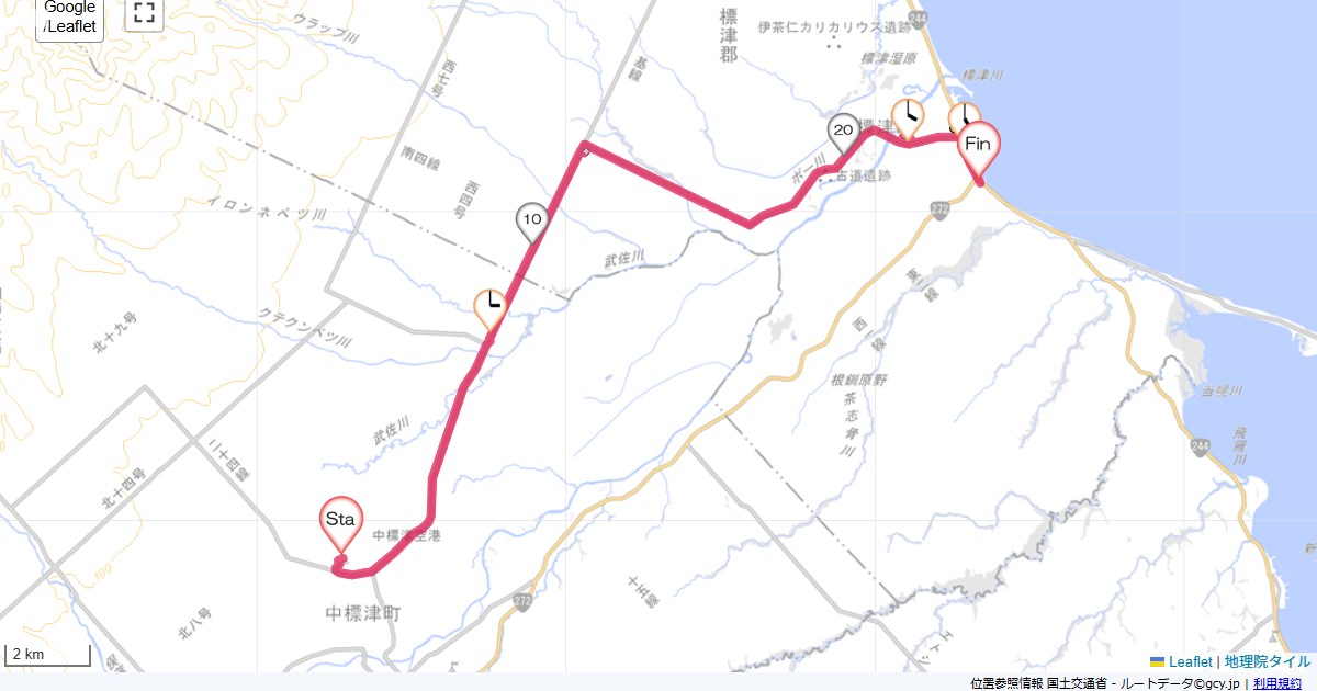 中標津から標津中標津空港,ホテル楠,サイクリング,地図,記録,自転車