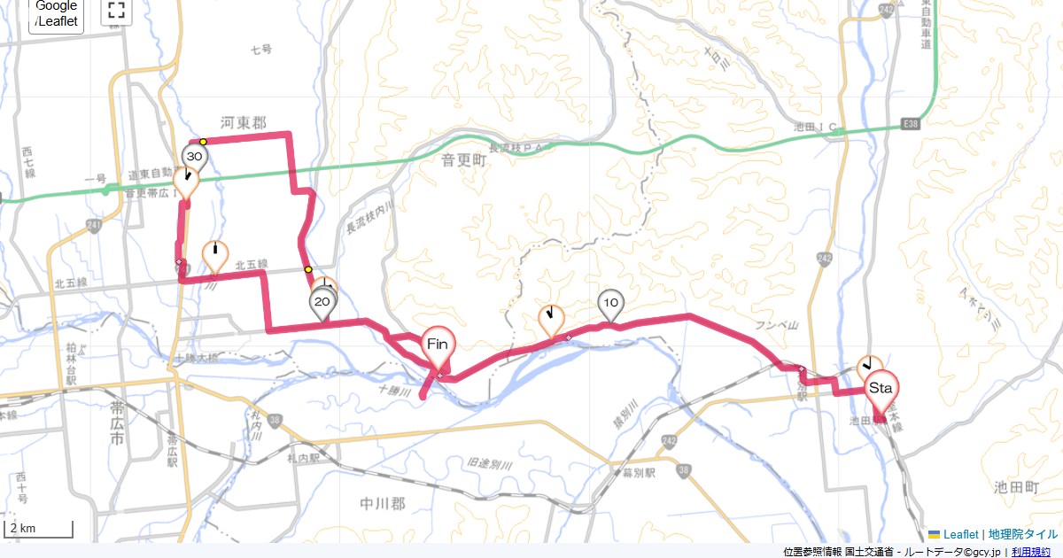 池田から十勝川温泉池田駅,十勝川温泉第一ホテル,サイクリング,地図,記録,自転車