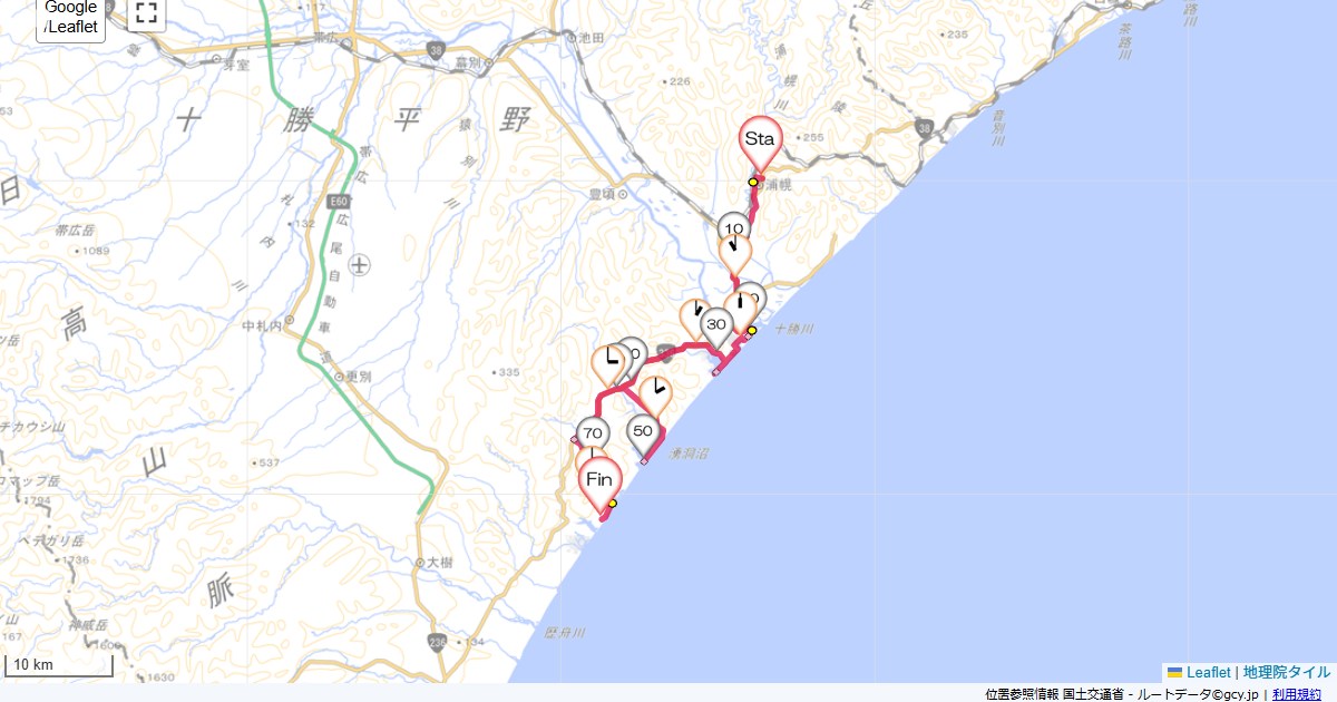 浦幌から晩成温泉道の駅うらほろ,大樹町晩成,サイクリング,地図,記録,自転車