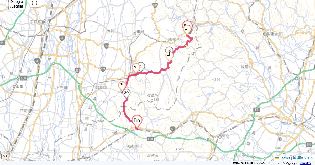 ツインリンクもてぎから岩瀬ホテルツインリンク,岩瀬駅,サイクリング,地図,記録,自転車