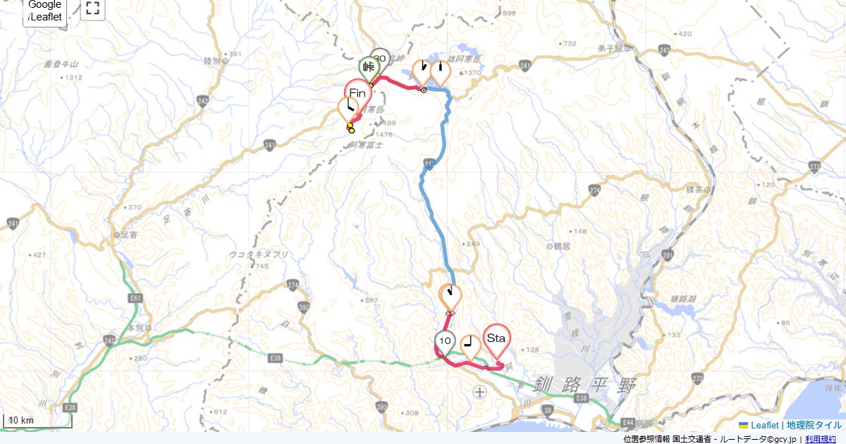 山花温泉からオンネトー山花温泉,野中温泉,サイクリング,地図,記録,自転車