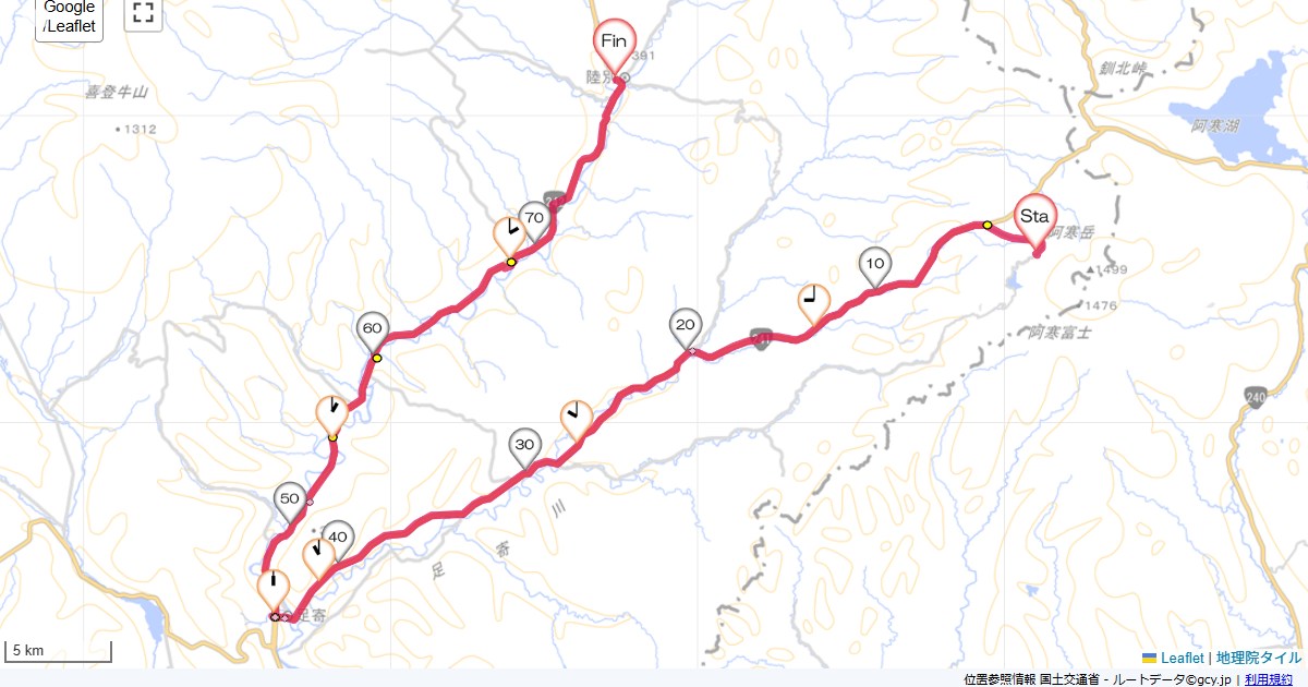雌阿寒温泉から陸別野中温泉,道の駅オーロラタウン93陸別,サイクリング,地図,記録,自転車