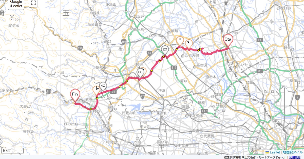 さいたまから青梅さいたま新都心駅,かんぽの宿青梅,サイクリング,地図,記録,自転車