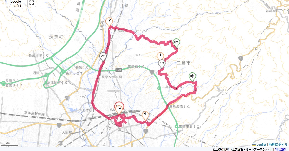 三島周辺三島駅,三島駅,サイクリング,地図,記録,自転車