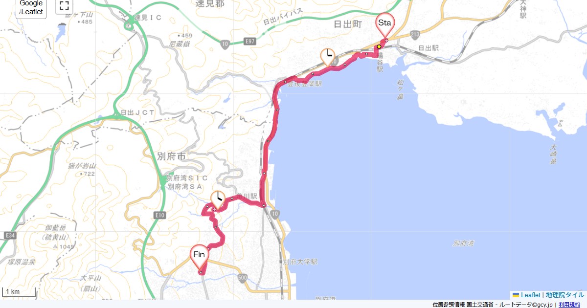 別府国東1日出4バス停,かんぽの宿別府,サイクリング,地図,記録,自転車