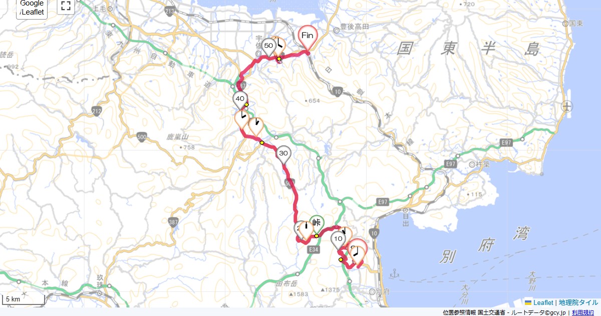 別府国東2かんぽの宿別府,宇佐駅,サイクリング,地図,記録,自転車