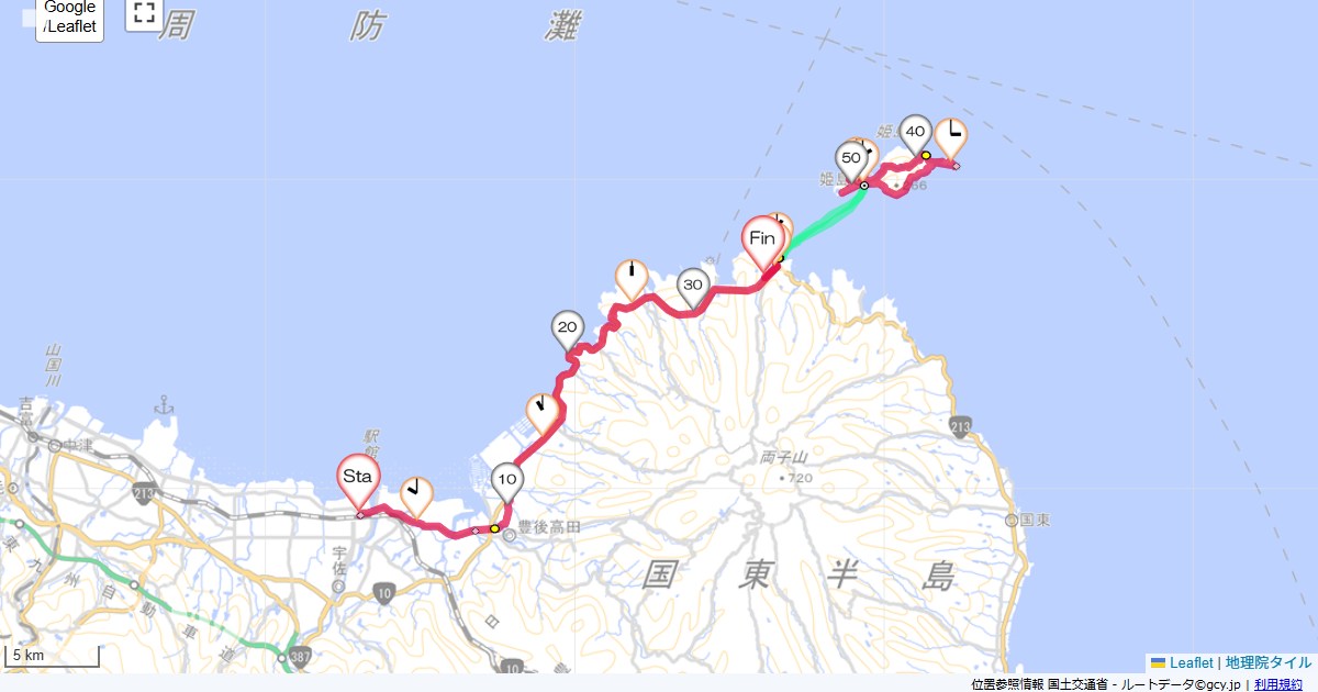 別府国東3柳ヶ浦駅,三國屋,サイクリング,地図,記録,自転車