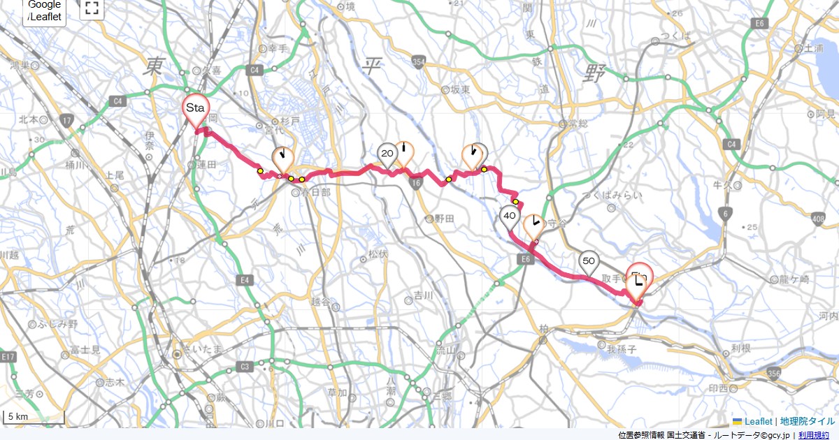 白岡から取手白岡駅,取手市取手,サイクリング,地図,記録,自転車