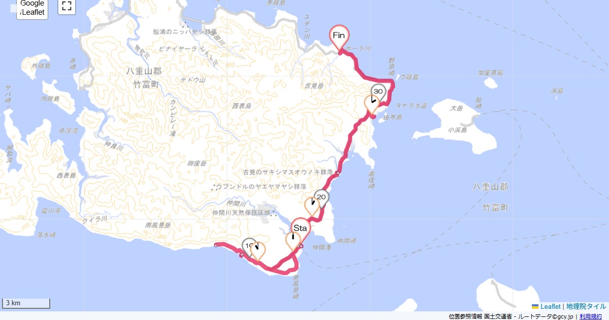八重山3西表島大原港,ジャングルホテルパイヌマヤ,サイクリング,地図,記録,自転車